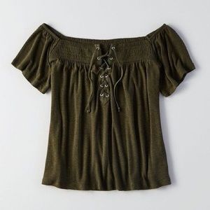 green off the shoulder top